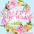 Beautiful Birthday Flowers Card for Emely with Animated Butterflies