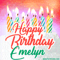 Happy Birthday GIF for Emelyn with Birthday Cake and Lit Candles
