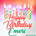 Happy Birthday GIF for Emeri with Birthday Cake and Lit Candles