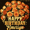 Beautiful bouquet of orange and red roses for Emersyn, golden inscription and twinkling stars