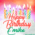 Happy Birthday GIF for Emiko with Birthday Cake and Lit Candles
