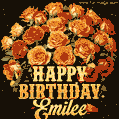 Beautiful bouquet of orange and red roses for Emilee, golden inscription and twinkling stars