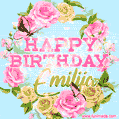 Beautiful Birthday Flowers Card for Emilija with Glitter Animated Butterflies