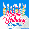 Happy Birthday GIF for Emilio with Birthday Cake and Lit Candles