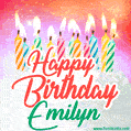 Happy Birthday GIF for Emilyn with Birthday Cake and Lit Candles