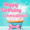 Happy Birthday Emmalene! Elegang Sparkling Cupcake GIF Image.
