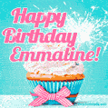 Happy Birthday Emmaline! Elegang Sparkling Cupcake GIF Image.