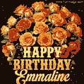 Beautiful bouquet of orange and red roses for Emmaline, golden inscription and twinkling stars