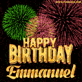 Wishing You A Happy Birthday, Emmanuel! Best fireworks GIF animated greeting card.