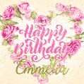 Pink rose heart shaped bouquet - Happy Birthday Card for Emmelia