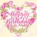 Pink rose heart shaped bouquet - Happy Birthday Card for Emmet