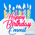 Happy Birthday GIF for Emmit with Birthday Cake and Lit Candles