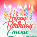 Happy Birthday GIF for Emonie with Birthday Cake and Lit Candles