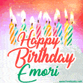Happy Birthday GIF for Emori with Birthday Cake and Lit Candles