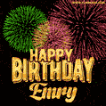 Wishing You A Happy Birthday, Emry! Best fireworks GIF animated greeting card.