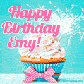 Happy Birthday Emy! Elegang Sparkling Cupcake GIF Image.