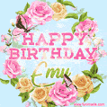 Beautiful Birthday Flowers Card for Emy with Animated Butterflies