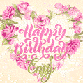 Pink rose heart shaped bouquet - Happy Birthday Card for Emy