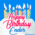 Happy Birthday GIF for Ender with Birthday Cake and Lit Candles