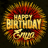 Golden 'Happy Birthday Enya' text accompanied by animated rainbow fireworks for a festive animated greeting.