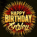 Golden 'Happy Birthday Enzley' text accompanied by animated rainbow fireworks for a festive animated greeting.