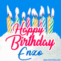 Happy Birthday GIF for Enzo with Birthday Cake and Lit Candles