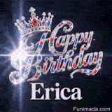 Detailed view of colorful red, blue, and green gemstones embedded in a silver tiara above Erica's name.
