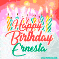 Happy Birthday GIF for Ernesta with Birthday Cake and Lit Candles