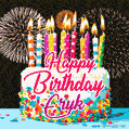 Amazing Animated GIF Image for Eryk with Birthday Cake and Fireworks