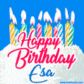Happy Birthday GIF for Esa with Birthday Cake and Lit Candles