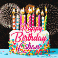 Amazing Animated GIF Image for Eshan with Birthday Cake and Fireworks
