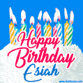 Happy Birthday GIF for Esiah with Birthday Cake and Lit Candles
