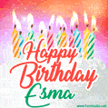 Happy Birthday GIF for Esma with Birthday Cake and Lit Candles