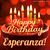 Beautifully decorated red velvet berry birthday cake with vibrant fruits and a glowing 'Esperanza' name, adding a touch of sweetness and sparkle.