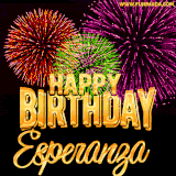 A golden 'Happy Birthday Esperanza' message with vibrant fireworks in the background, creating a festive and celebratory vibe in this animated name GIF.