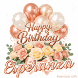 Beautifully animated Happy Birthday Esperanza e-card with rose gold decorations