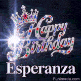 Cute crystal-themed animated image with the name Esperanza, decorated with a silver crown and shiny space lights.