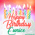 Happy Birthday GIF for Eunice with Birthday Cake and Lit Candles