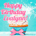 Happy Birthday Evalynn! Elegang Sparkling Cupcake GIF Image.