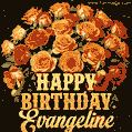 Beautiful bouquet of orange and red roses for Evangeline, golden inscription and twinkling stars