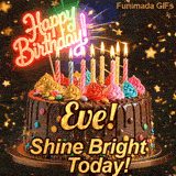 Close-up of multicolored frosting swirls and colorful candy beads around the gold base of Eve's birthday cake.