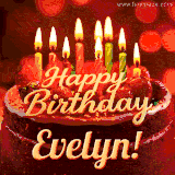 Beautifully decorated red velvet berry birthday cake with vibrant fruits and a glowing 'Evelyn' name, adding a touch of sweetness and sparkle.