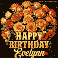 Beautiful bouquet of orange and red roses for Evelynn, golden inscription and twinkling stars