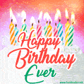 Happy Birthday GIF for Ever with Birthday Cake and Lit Candles