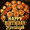 Beautiful bouquet of orange and red roses for Everleigh, golden inscription and twinkling stars