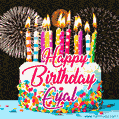 Amazing Animated GIF Image for Eyal with Birthday Cake and Fireworks