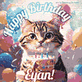 Happy birthday gif for Eyan with cat and cake