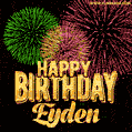 Wishing You A Happy Birthday, Eyden! Best fireworks GIF animated greeting card.