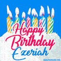Happy Birthday GIF for Ezeriah with Birthday Cake and Lit Candles