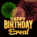 Wishing You A Happy Birthday, Ezreal! Best fireworks GIF animated greeting card.